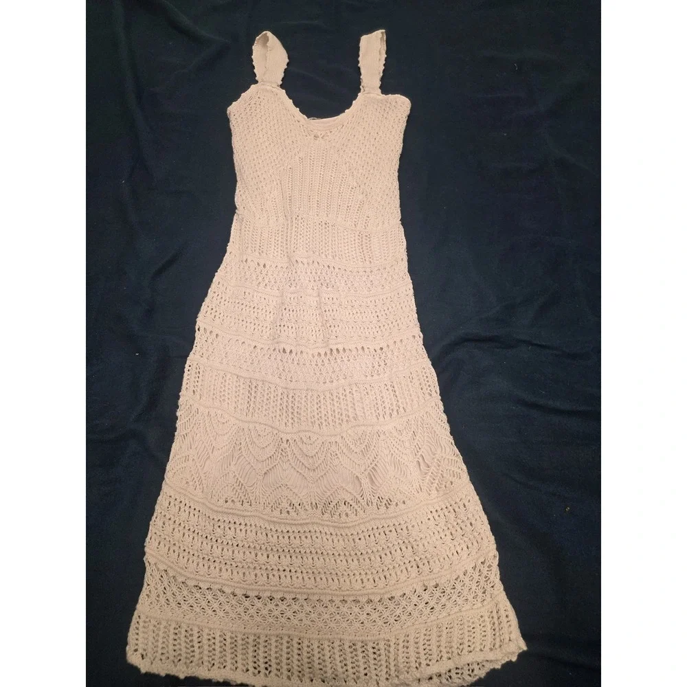 Abercrombie & Fitch Cream Crochet Maxi Dress Boho Sleeveless Knit Small Tall